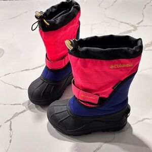 Columbia Powderbug Plus II Youth Neon Pink Blue Waterproof Winter Snow Boots 11